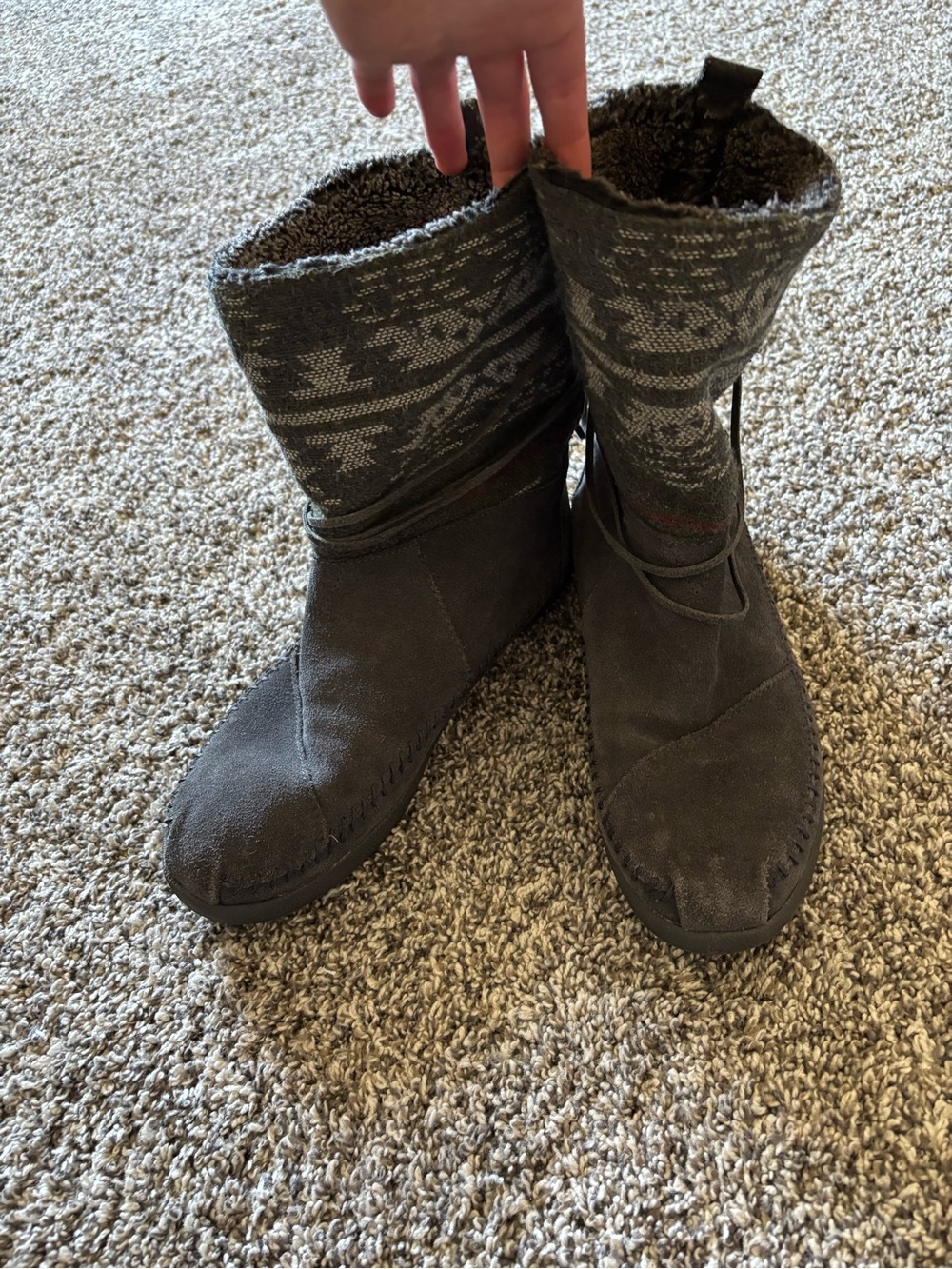Toms Women's Gray Knit Cuff Suede Slip-On Boots